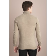 Tena Moda Erkek Vizon Melanj Tam Balıkçı Yaka Basic Triko Kazak