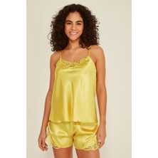 C&City 025 Kadın Saten Şortlu Gecelik Açık Sarı