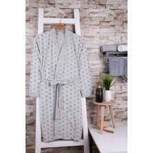 Baveno Kadın Puantiyeli Gri Kimono Sabahlık
