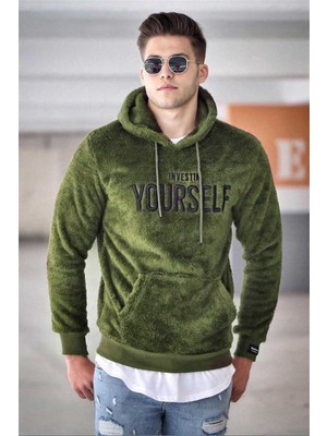 Madmext Kapşonlu Peluş Sweatshirt Haki 4390