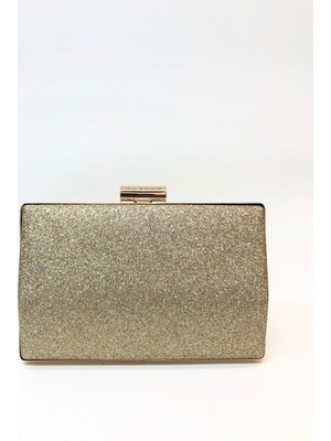 Womenacs Simli Altın Renk Abiye Portföy Clutch Kadın Çanta Elde ve Uzun Askılı