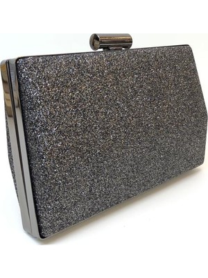 Womenacs Simli Kum Siyah Renk Abiye Portföy Clutch Kadın Çanta Elde ve Uzun Askılı Kullanım