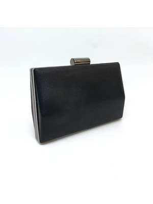 Womenacs Siyah Renk Sıvama Desenli Abiye Portföy Clutch Kadın Çanta Elde ve Uzun Askılı Kullanım