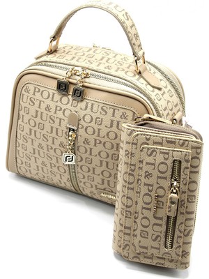 Kadın Vizon Baskı Desenli Omuz Çanta ve Cüzdan Kombini JPT2057-04