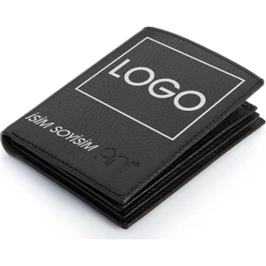 Anı Yüzük - Rozet Alanlı Klasik Erkek Deri Cüzdan Siyah