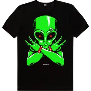 Uzaylı Rocker Siyah Kısa Kollu Erkek T-Shirt