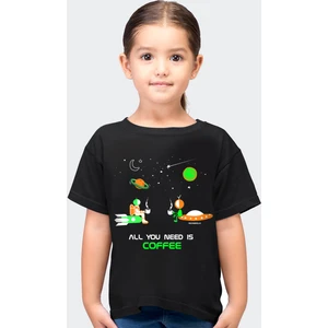 Uzayda Kahve Siyah Kısa Kollu Kız Erkek Çocuk T-Shirt