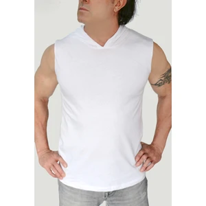 Düz, Baskısız Basic Beyaz Kapşonlu Kolsuz T-Shirt