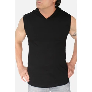 Düz, Baskısız Basic Siyah Kapşonlu Kolsuz T-Shirt