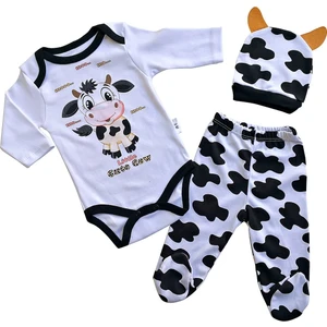 Uzun Kollu Alt Üst Takım Kız Bebek Takım Küçük Inek  Baskılı