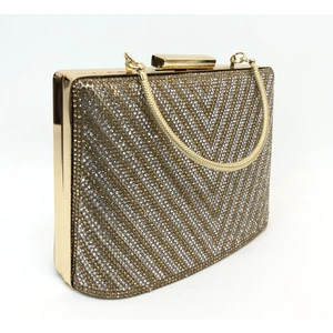 Altın Renk Üçgen Taşlı Kadın Abiye Clutch Portföy Çanta