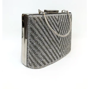 Gümüş Renk Üçgen Taşlı Kadın Abiye Clutch Portföy Çanta