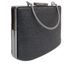 Simli Siyah Renk Kadın Abiye Clutch Portföy Çanta