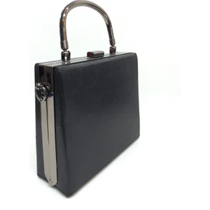 Siyah Renk Sıvama Desenli Kadın Abiye Clutch Portföy Çanta