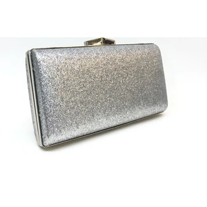 Gümüş Renk Simli Abiye Portföy Clutch Kadın Çanta Elde ve Uzun Askılı Kullanım