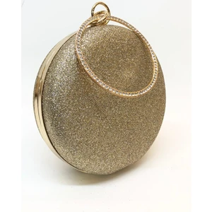 Simli Altın Renk Taşlı Işlemeli Kadın Abiye Portföy Clutch Çanta
