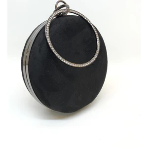 Siyah Renk Süet Taşlı Işlemeli Kadın Abiye Portföy Clutch Çanta