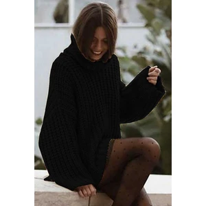Mad Girls Siyah Kalın Örgülü Balıkçı Yaka Kazak MG773