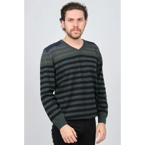 Desen Triko Erkek V Yaka Desenli Saf Yün Kazak 0246546 Yeşil