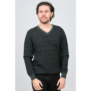Desen Triko Erkek V Yaka Desenli Saf Yün Kazak 0246569 Yeşil