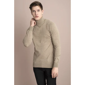 Tena Moda Erkek Vizon Melanj Tam Balıkçı Yaka Basic Triko Kazak