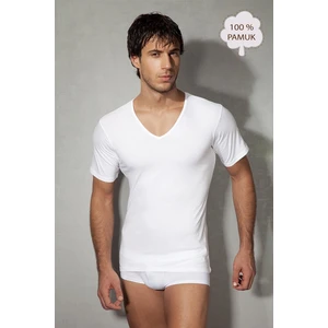 DOREANSE 2810 ERKEK PAMUKLU V YAKA KISA KOL BEYAZ T-SHİRT