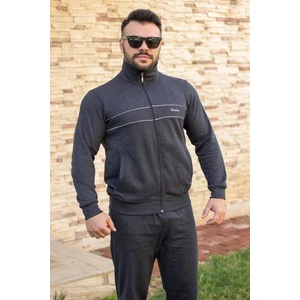 Azıcık Akıllı Antrasit Dik Yaka Nakış Detaylı Rahat Kalıp Fermuarlı Erkek Eşofman Takımı 21EESTBBKT