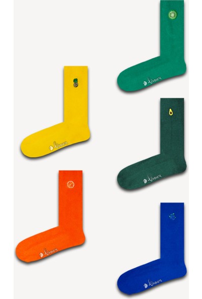 Limmon Store 5'li Nakışlı Kış Meyveleri Soket Çorap Set