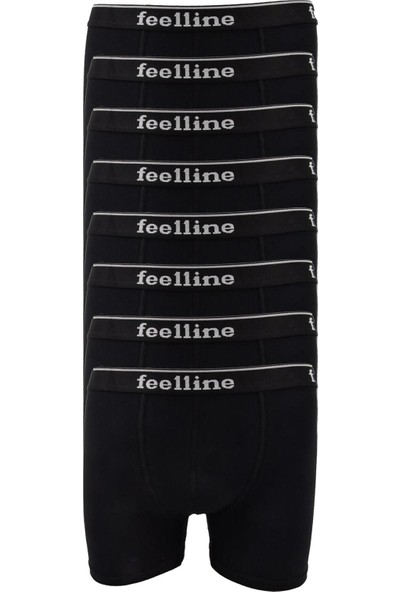 Feelline Alfa Serisi Siyah Pamuklu Doğal Likralı Erkek 8 Li Boxer