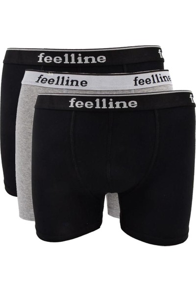 Feelline Alfa Serisi Siyah ve Gri Pamuklu Doğal Likralı Erkek 3 Lü Boxer