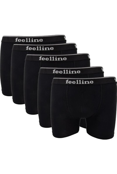 Feelline Alfa Serisi Siyah Pamuklu Doğal Likralı Erkek 5 Li Boxer