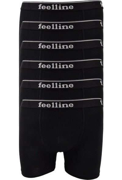 Feelline Alfa Serisi Siyah Pamuklu Doğal Likralı Erkek 6 Lı Boxer