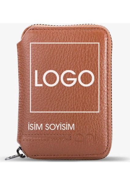 - Hakiki Deri Fermuarlı Isme Özel Kartlık Cüzdan Taba