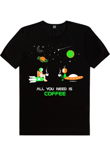 Uzayda Kahve Siyah Kısa Kollu Erkek T-Shirt
