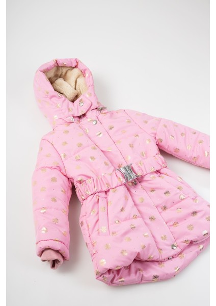 Kapşonlu Içi Polar Kar Tanesi Baskılı Şişme Mont fırsatları