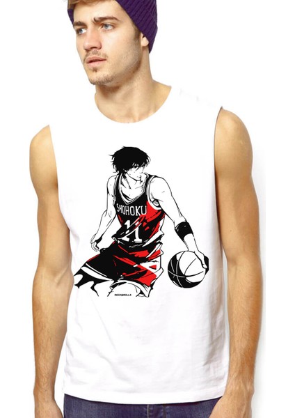 Yakışıklı Basketçi Beyaz Kesik Kol Kolsuz Erkek T-Shirt Atlet