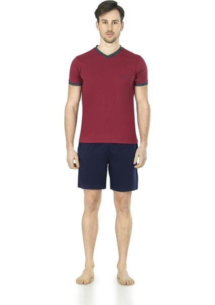 Bordo V Yaka Kısakollu 3lü Penye Pijama Takımı fiyatları