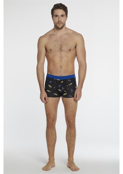 Siyah Saks Erkek Compact Şapka Desenli Boxer