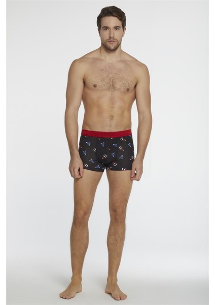 Siyah Kırmızı Erkek Compact Şapka Desenli Boxer