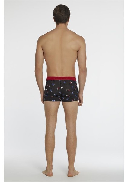 Siyah Kırmızı Erkek Compact Şapka Desenli Boxer