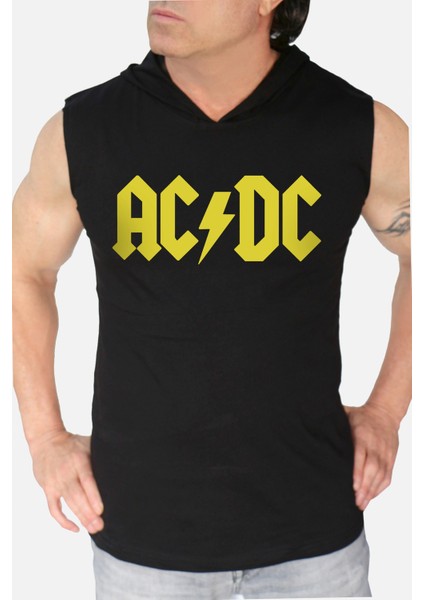 Acdc Siyah Kapşonlu Kolsuz T-Shirt