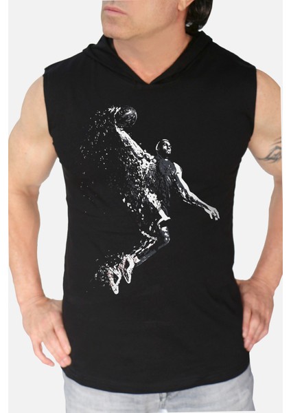 Pro Smaç Siyah Kapşonlu Kolsuz T-Shirt