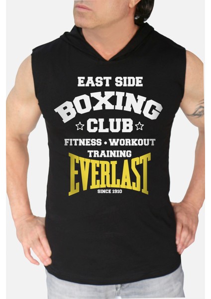Boks Kulübü Siyah Kapşonlu Kolsuz T-Shirt