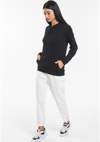 Kadın Kalın Kapüşonlu Kanguru Cepli Sweatshirt
