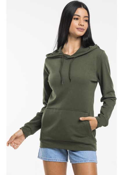Kadın Kalın Kapüşonlu Kanguru Cepli Sweatshirt
