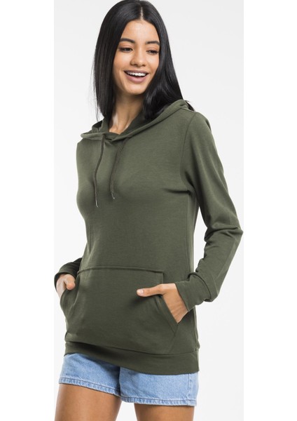Kadın Kalın Kapüşonlu Kanguru Cepli Sweatshirt