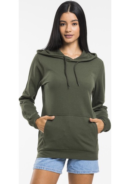 Kadın Kalın Kapüşonlu Kanguru Cepli Sweatshirt