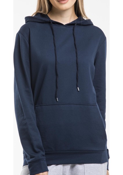 Kadın Kalın Kapüşonlu Kanguru Cepli Sweatshirt