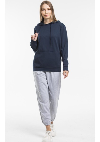 Kadın Kalın Kapüşonlu Kanguru Cepli Sweatshirt