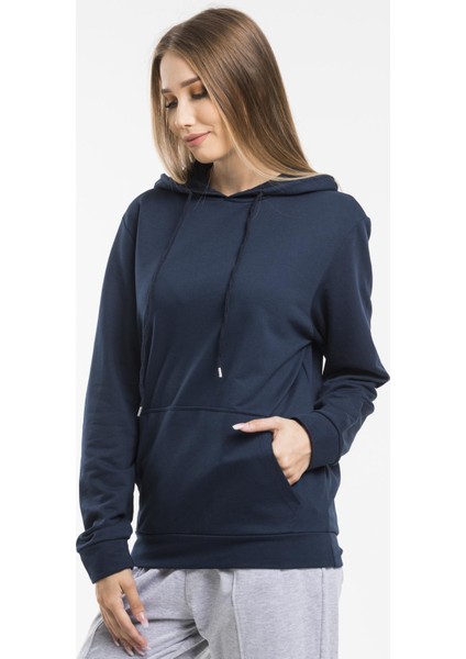 Kadın Kalın Kapüşonlu Kanguru Cepli Sweatshirt
